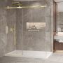 Porte de douche 72 po x Bellini 2.0 42 po en coin or brossé fermeture sur mur mur à gauche porte à gauche en or brossé