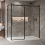 Porte de douche 72 po x Bellini 2.0 36 po en coin noir mat fermeture sur retour mur à droite porte à gauche