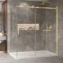 Porte de douche 72 po x Bellini 2.0 42 po en coin or brossé fermeture sur retour mur à droite porte à gauche en or brossé