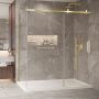 Porte de douche 72 po x Bellini 2.0 42 po en coin or brossé fermeture sur mur mur à droite en or brossé