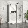 Porte de douche 60 po x Infinite 32 po en coin noir mat fermeture sur retour mur à droite porte à gauche