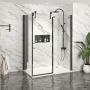 Porte de douche 60 po x Infinite 42 po en coin noir mat fermeture sur retour mur à droite porte à gauche