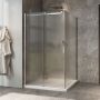 Porte de douche 48 po x Minia 42 po en coin chrome fermeture sur retour mur à gauche porte à droite en chrome et verre flûte