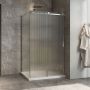 Porte de douche 48 po x Minia 32 po en coin chrome fermeture sur mur mur à droite porte à droite en chrome et verre flûte