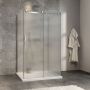 Porte de douche 48 po x Minia 32 po chrome sur mur porte à gauche en chrome et verre flûte