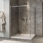 Porte de douche 54 po x Minia 42 po en coin chrome fermeture sur retour mur à gauche porte à droite