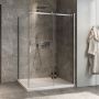 Porte de douche 54 po x Minia 42 po en coin chrome fermeture sur retour mur à droite porte à gauche