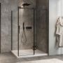 Porte de douche 54 po x Minia 42 po en coin noir mat fermeture sur retour mur à droite porte à gauche