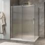 Porte de douche 60 po x Minia 42 po en coin chrome fermeture sur retour mur à gauche porte à droite en chrome et verre flûte
