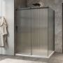 Porte de douche 60 po x Minia 42 po en coin noir mat fermeture sur mur mur à gauche porte à gauche en noir mat et verre flûte