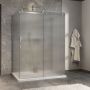 Porte de douche 60 po x Minia 32 po chrome sur mur porte à gauche en chrome et verre flûte