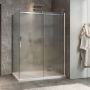 Porte de douche 60 po x Minia 36 po en coin chrome fermeture sur retour mur à droite porte à gauche en chrome et verre flûte