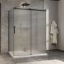 Porte de douche 60 po x Minia 36 po noir mat sur mur porte à gauche en noir mat et verre flûte