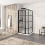 Porte de douche 42 po x Materia 36 po en coin noir mat rectangulaire porte décentrée mur à gauche