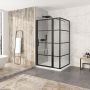Porte de douche 48 po x Materia 42 po en coin noir mat rectangulaire porte décentrée mur à gauche
