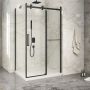 Porte de douche 48 po x Piazza 2.0 36 po en coin noir mat fermeture sur retour mur à droite porte à gauche