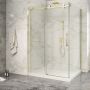 Porte de douche 54 po x Piazza 2.0 42 po en coin or brossé fermeture sur retour mur à gauche porte à droite en or brossé