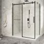 Porte de douche 60 po x Piazza 2.0 36 po en coin noir mat fermeture sur retour mur à gauche porte à droite