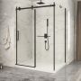 Porte de douche 60 po x Piazza 2.0 42 po en coin noir mat fermeture sur mur mur à gauche porte à gauche
