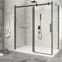 Porte de douche 72 po x Piazza 2.0 32 po en coin noir mat fermeture sur retour mur à gauche porte à droite