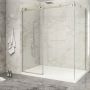 Porte de douche 72 po x Piazza 2.0 42 po en coin or brossé fermeture sur mur mur à gauche porte à gauche en or brossé