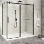 Porte de douche 72 po x Piazza 2.0 32 po en coin noir mat fermeture sur retour mur à droite porte à gauche