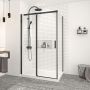 Porte de douche 48 po x Vague 32 po en coin noir mat fermeture sur retour mur à gauche porte à droite
