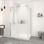 Porte de douche 48 po x Vague 36 po en coin chrome fermeture sur retour mur à gauche porte à droite