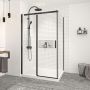Porte de douche 48 po x Vague 42 po en coin noir mat fermeture sur retour mur à gauche porte à droite