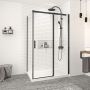 Porte de douche 48 po x Vague 36 po en coin noir mat fermeture sur retour mur à droite porte à gauche