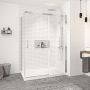 Porte de douche 54 po x Vague 36 po en coin chrome fermeture sur retour mur à droite porte à gauche