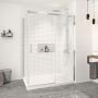 Porte de douche 54 po x Vague 42 po en coin chrome fermeture sur retour mur à droite porte à gauche