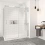 Porte de douche 60 po x Vague 32 po en coin chrome fermeture sur retour mur à droite porte à gauche