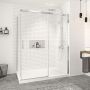 Porte de douche 60 po x Vague 42 po en coin chrome fermeture sur retour mur à droite porte à gauche