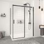 Porte de douche 60 po x Vague 42 po en coin noir mat fermeture sur retour mur à droite porte à gauche