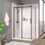 Porte de douche 48 po x Vaia 36 po en coin noir mat fermeture sur retour mur à gauche porte à droite