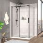 Porte de douche 48 po x Vaia 42 po en coin noir mat fermeture sur retour mur à gauche porte à droite