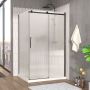Porte de douche 48 po x Vaia 42 po en coin noir mat fermeture sur retour mur à droite porte à gauche en noir mat et verre flûte