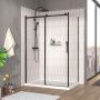 Porte de douche 54 po x Vaia 32 po en coin noir mat fermeture sur retour mur à gauche porte à droite