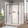 Porte de douche 54 po x Vaia 42 po en coin noir mat fermeture sur retour mur à gauche porte à droite
