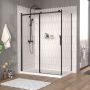 Porte de douche 60 po x Vaia 36 po en coin noir mat fermeture sur retour mur à gauche porte à droite