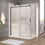 Porte de douche 60 po x Vaia 36 po en coin noir mat fermeture sur retour mur à gauche porte à droite en noir mat et verre flûte
