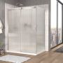 Porte de douche 60 po x Vaia 42 po en coin chrome fermeture sur retour mur à gauche porte à droite en chrome et verre flûte