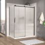 Porte de douche 60 po x Vaia 36 po en coin noir mat fermeture sur retour mur à droite porte à gauche en noir mat et verre flûte