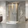 Porte de douche 48 po x Xenia 42 po en coin rectangulaire porte centrée mur à gauche en Chrome