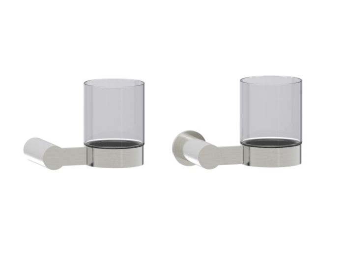 montage muraled Bathroom Tumbler Cup & Toothbrush Holder with Chrome Glass PORTO 137660 nickel brossé