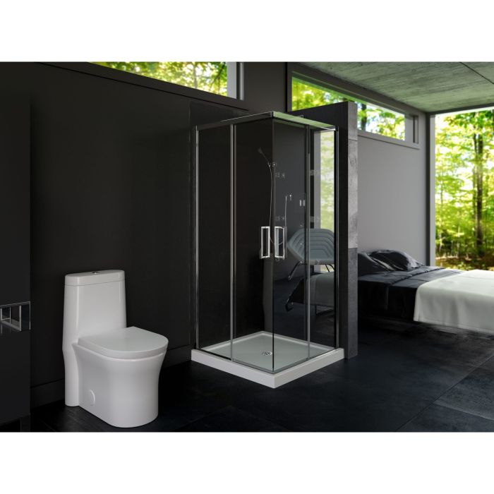 Base de douche Impact 3636 blanche en coin en acrylique avec drain central
