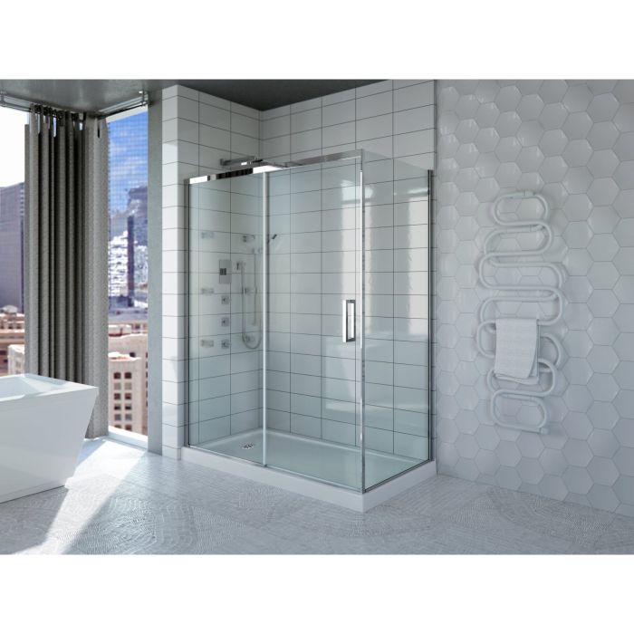 Base de douche Impact 6036 blanche en coin à droite avec drain central