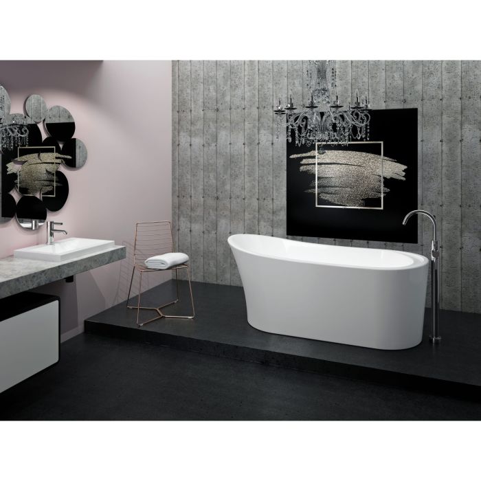 Baignoire autoportante Paris F1 3266 AFR blanche en acrylique avec drain central et système Mass-Air