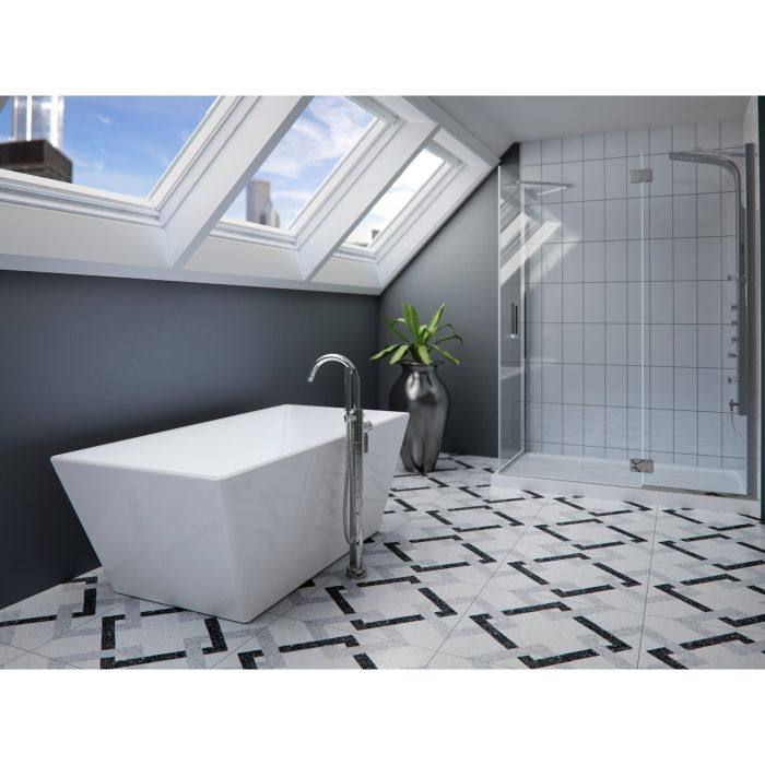 Baignoire autoportante Prague F1 3260 AFR blanche en acrylique avec drain central et système Mass-Air